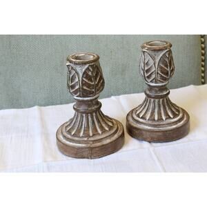 Boho Wooden Pedestal Candle Holders Set of 2 from Hobby Lobby NWT